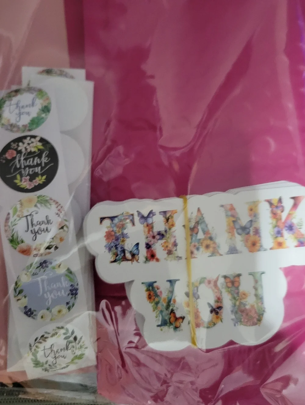Pink Shipping Supply Bundles Thank You Cards,Stickers And 4 Sizes Poly Bags